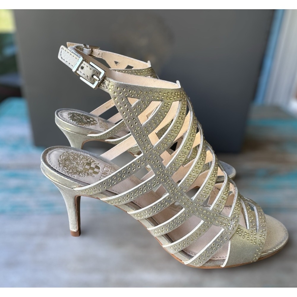 Vince Camuto Patinka Sandal Size 6M Ankle Strap Glitter Gold Nugget Color New